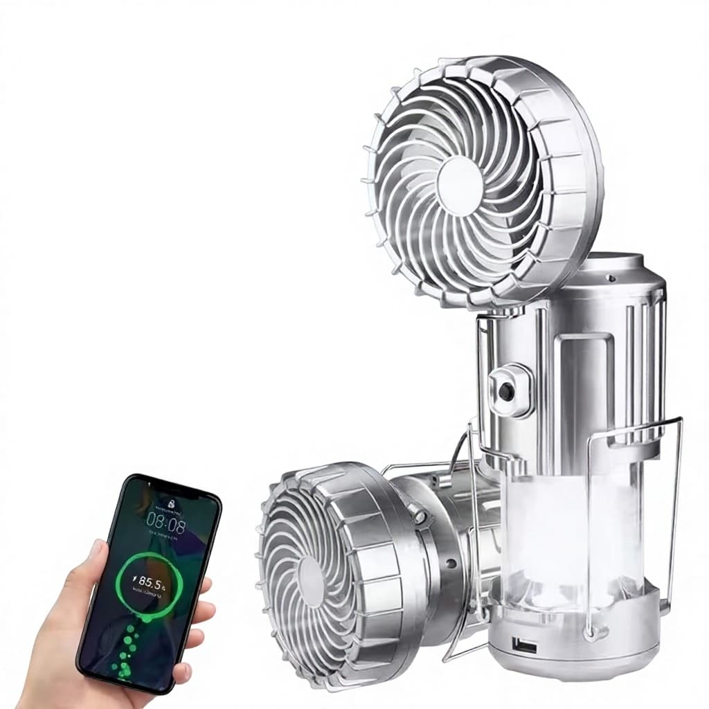 Camping Outdoor Rechargeable Solar-Powered LED Lantern Fan Multi-Function Emergency...