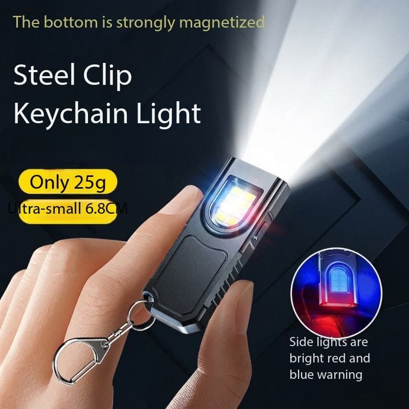 Mini Portable 100 Lumens ABS Keychain Light with COB Side Light Blue and Red Warning...