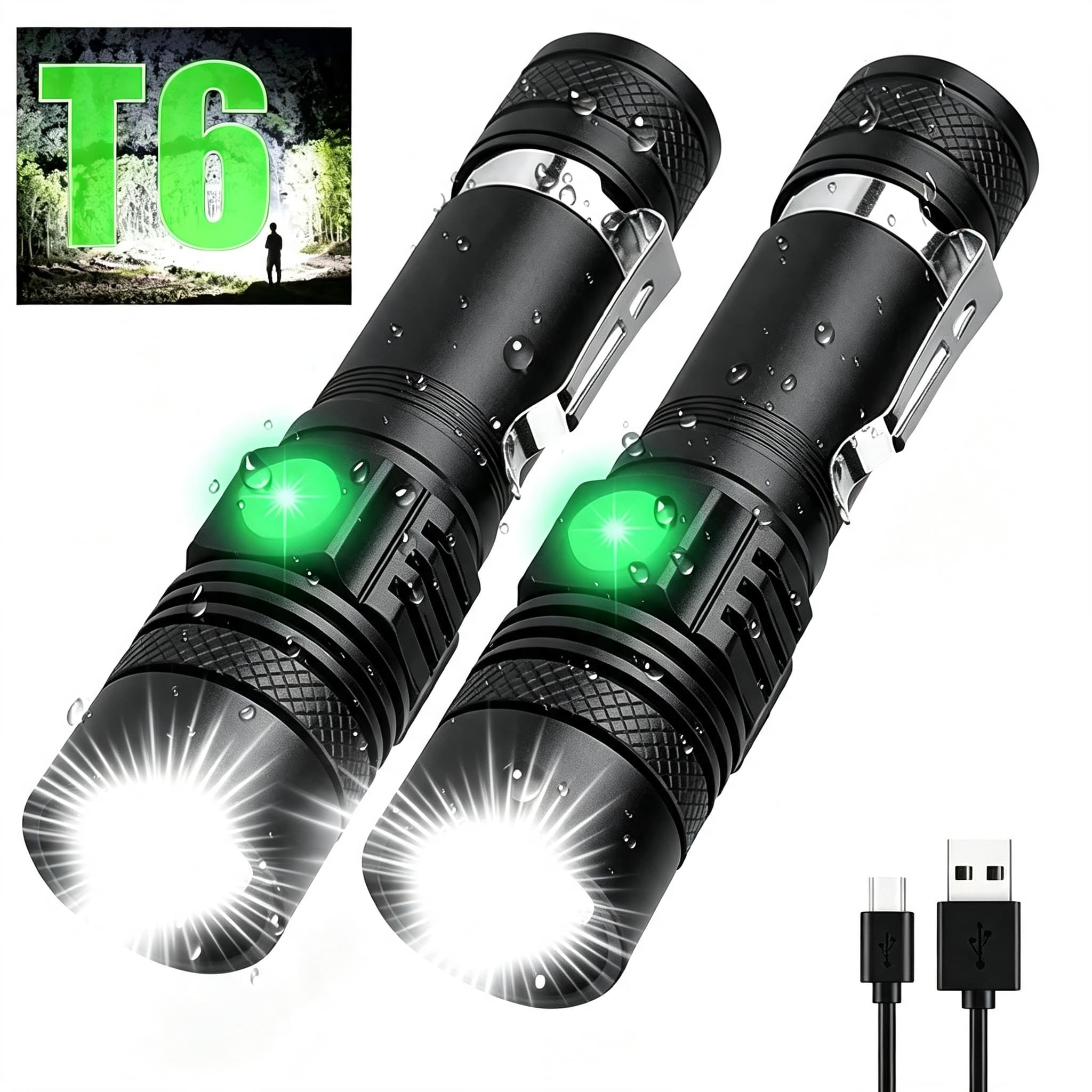 Yorex Super Bright Portable Torch Light USB Rechargeable Zoomable 4 Lighting Modes Pen...