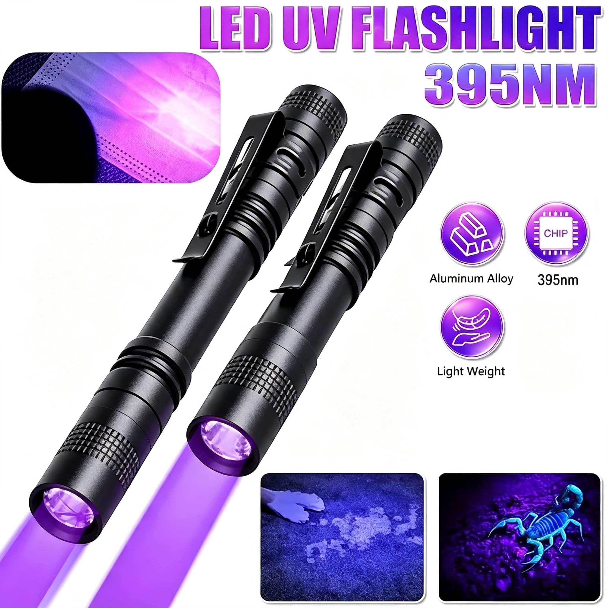 Yorex 365/395nm AAA Battery Pocket UV Torch Custom Emergency LED Mini Flashlight EDC...